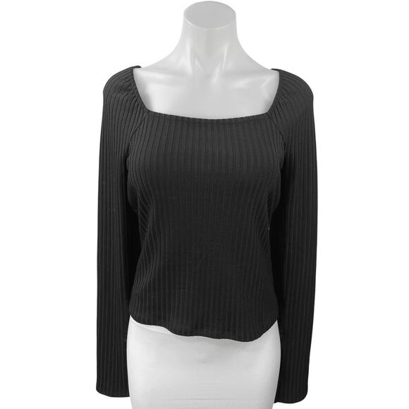 NEW Madewell Ottoman Black Ribbed Knit Square Neck Sweater Top Size XL - Picture 5 of 10